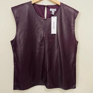 Calvin Klein Faux Leather Batwing Purple Blouse